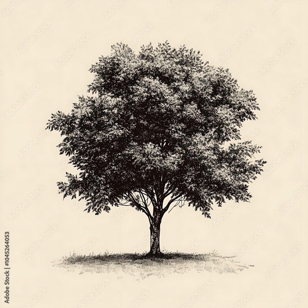 Aufkleber hand-drawn illustration of a tree with a detailed trunk and branches on a white background.