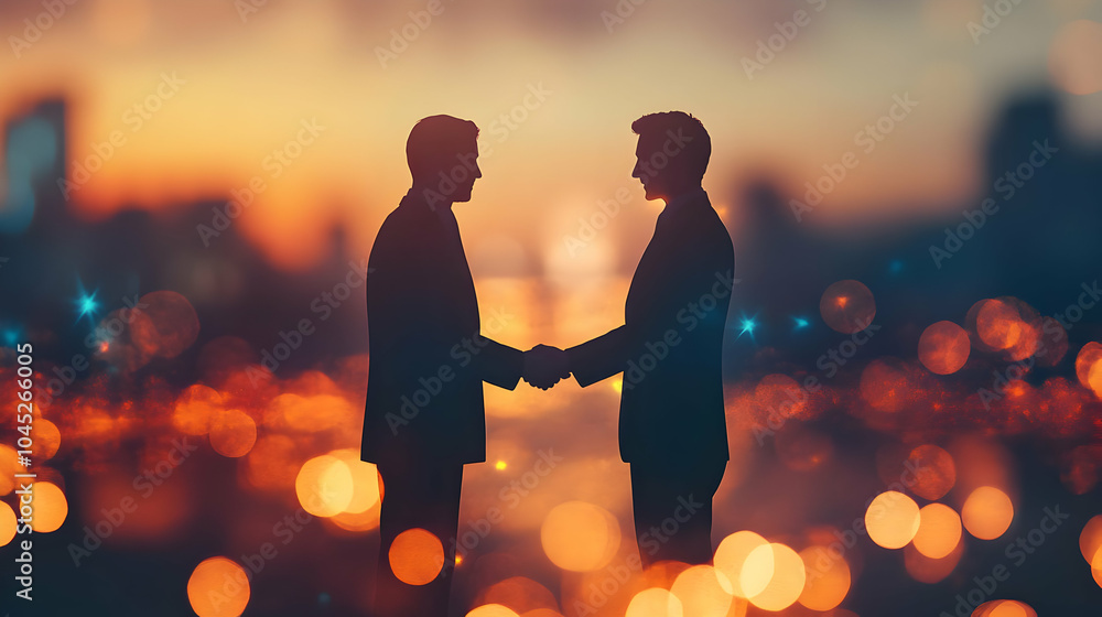 Poster 3d abstract image businessman shaking hands client bokeh lights digital art soft focus professional 