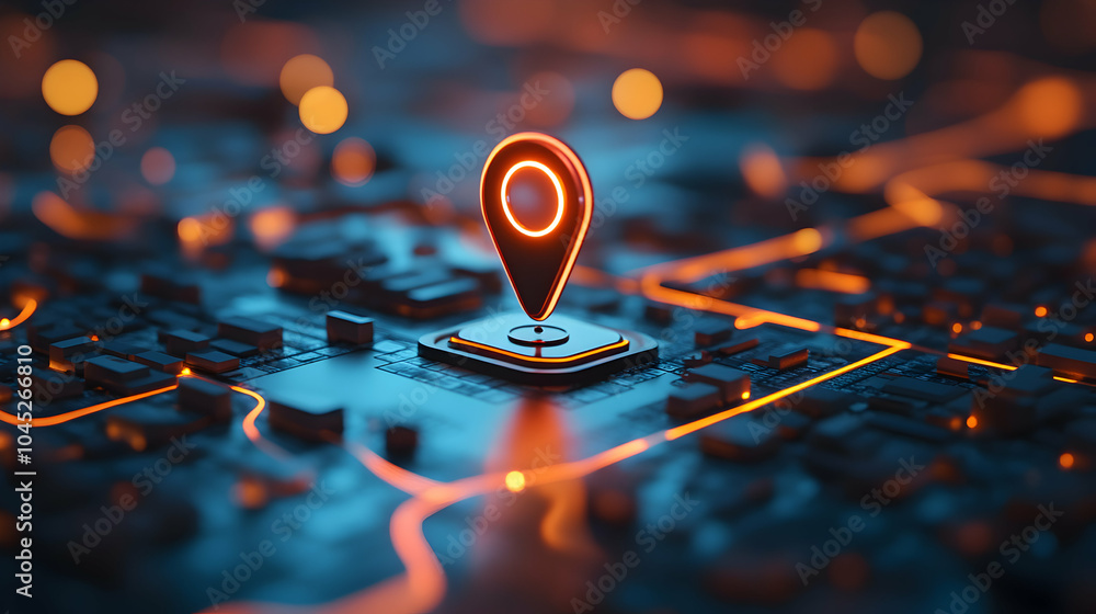 Poster clean and simple map illustration with a single pinpoint marker indicating a location