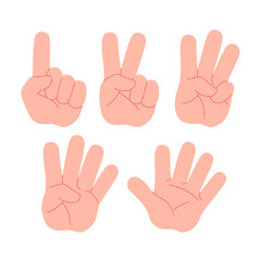Gesture icon illustration of counting numbers with fingers. 1,2,3,4,5.