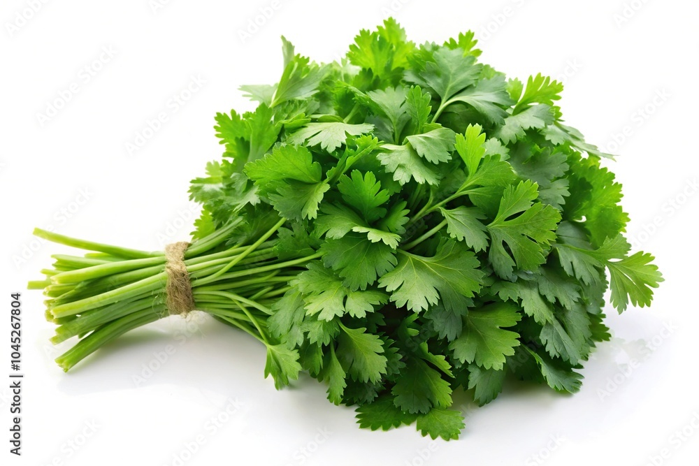 Wall mural Fresh green cilantro bunch isolated on white background