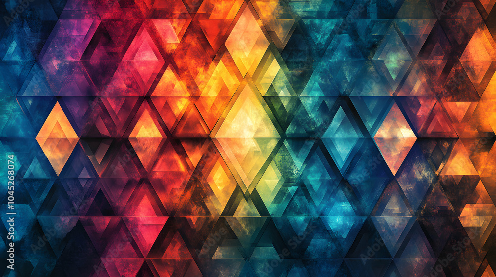 Poster colorful abstract pattern featuring repeating hexagons in vibrant tones