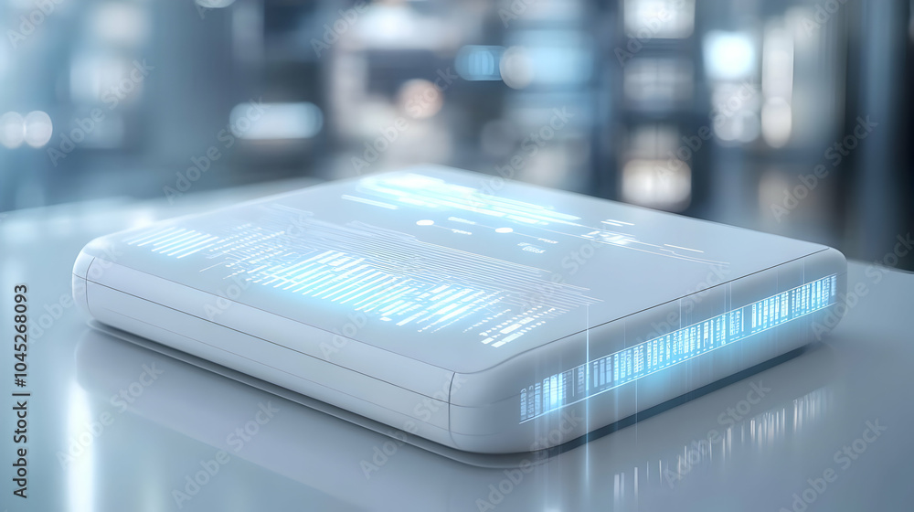 Poster 3d brainwave activated smart wallet concept close up sleek white device unlocks using brainwave patt