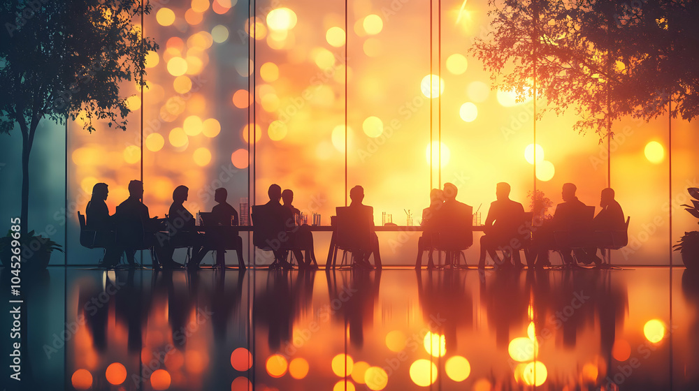 Aufkleber 3d business team silhouettes discussion table abstract background soft digital art teamwork collabor