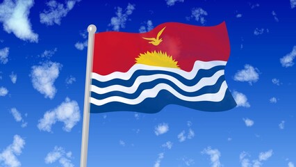 kiribati national flag flying wave in the sky with clouds