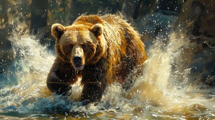 Obraz premium Bear Splashing In Water