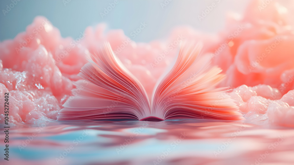 Poster A Floating Book with Pages Turning Automatically in a Dreamy Atmosphere