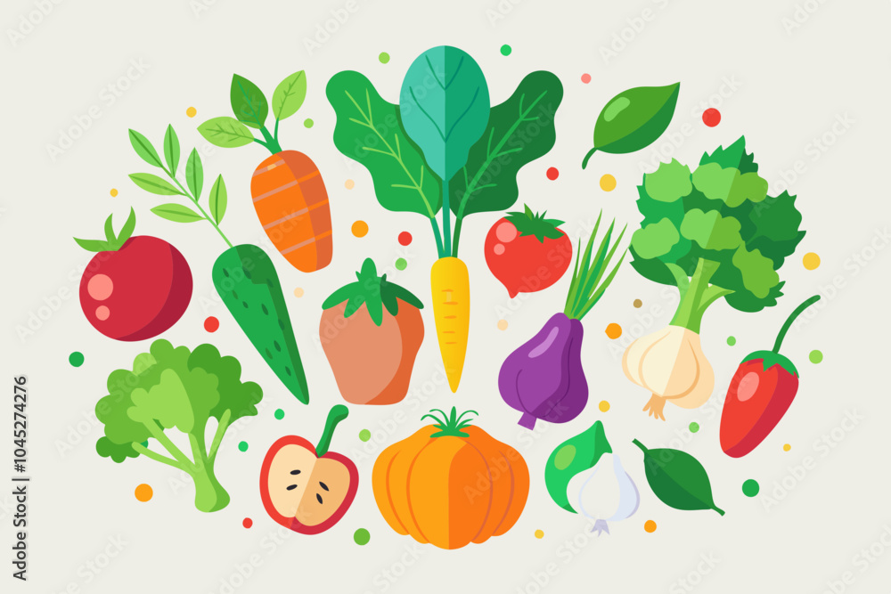 Sticker Illustration with fresh farm vegetables