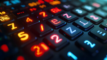 3D Close-up Holographic Calculator Currency Symbols Macro Shot Advanced Financial Technology Clean Background Copy Space Iconic Design