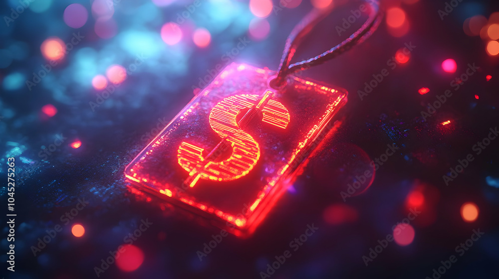 Poster 3d close up holographic discount tag currency symbol macro image soft abstract background bokeh ligh