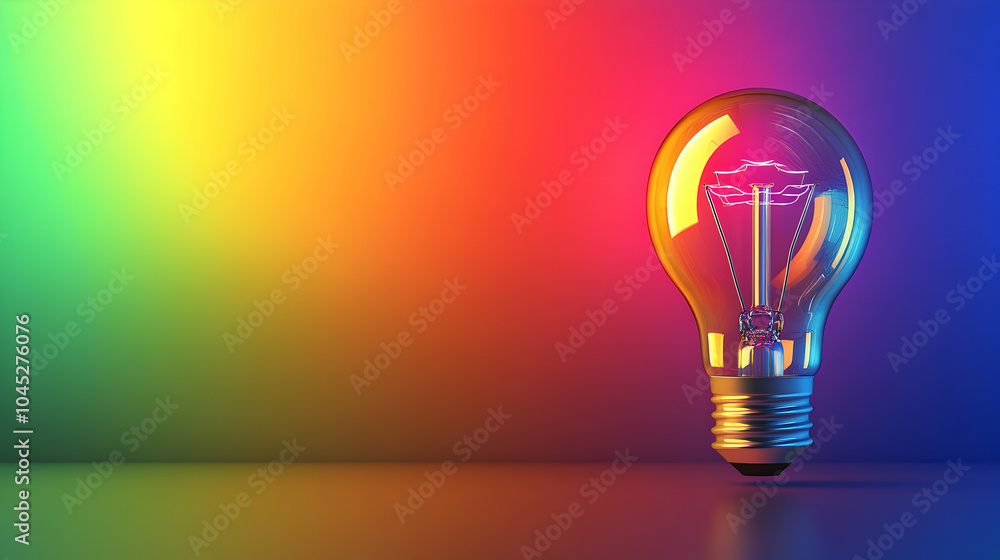 Aufkleber glowing rainbow lightbulb in abstract minimalist setting with colorful illumination