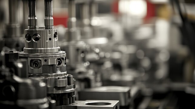 Engine parts manufacturing plant, showcasing precision machining and assembly lines for automotive engines.