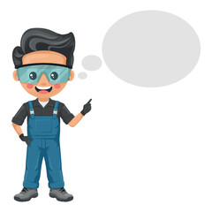Maintenance technician. Handyman thinking with space for text for advertising, presentations, brochures, focused on maintenance tasks, repairs in industrial and domestic environments