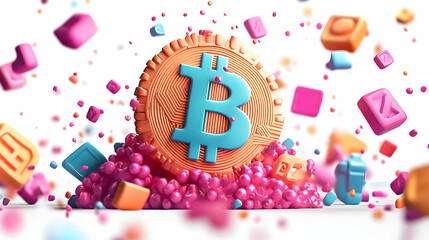 3D Floating Bitcoin Symbol Discount Badge Marketing Icon Contemporary Vector Image Cryptocurrency Discounts Modern Advertising Strategies Business Iconography