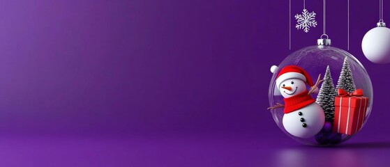 Snowman inside Christmas ornament with tree