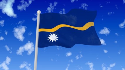 nauru national flag flying wave in the sky with clouds