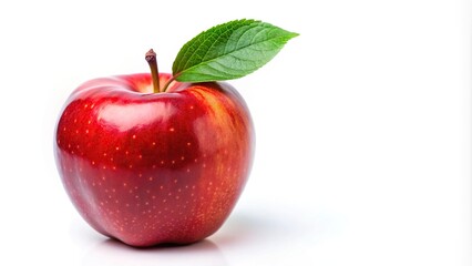 fresh red apple with leaf isolated on white background aerial view