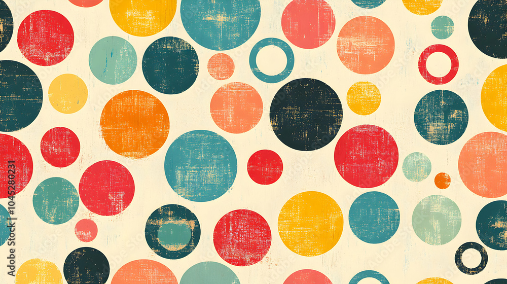 Aufkleber retro-inspired geometric pattern featuring bright pastel colors with circular and triangular shapes