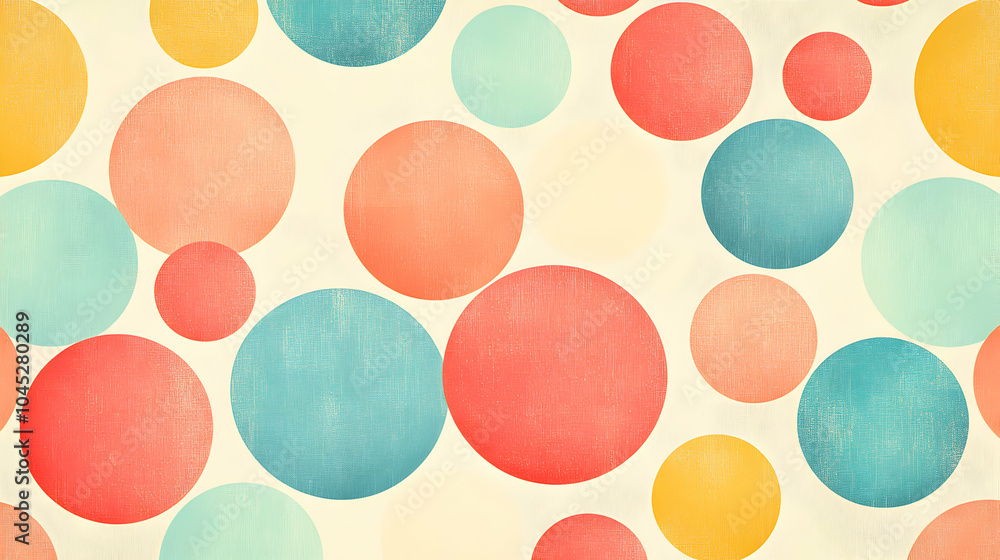 Poster retro-inspired geometric pattern featuring bright pastel colors with circular and triangular shapes