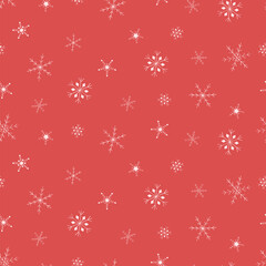 Seamless pattern Snowflake doodle style icons for winter design. Vector illustration hand drawn. Winter background