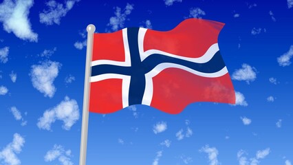 norway national flag flying wave in the sky with clouds