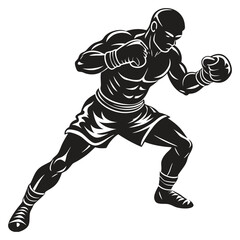 Boxer Vector Silhouette in Fighting Pose Illustration , ai generated
