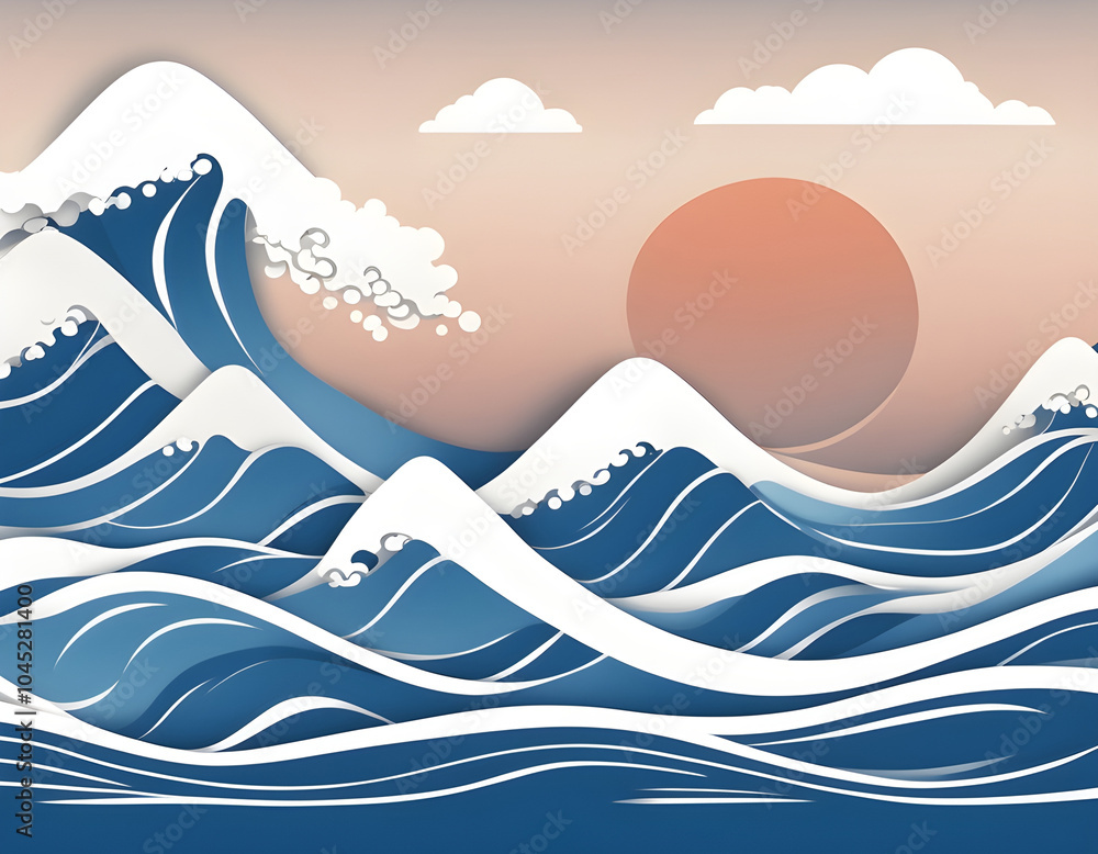 Canvas Prints Blue water wave line pattern background. Vector illustration. Japanese style concept.