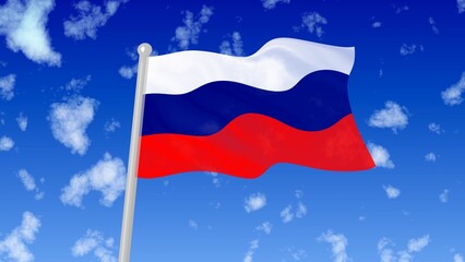 russia national flag flying wave in the sky with clouds