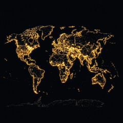 Glowing Gold Locations on World Map