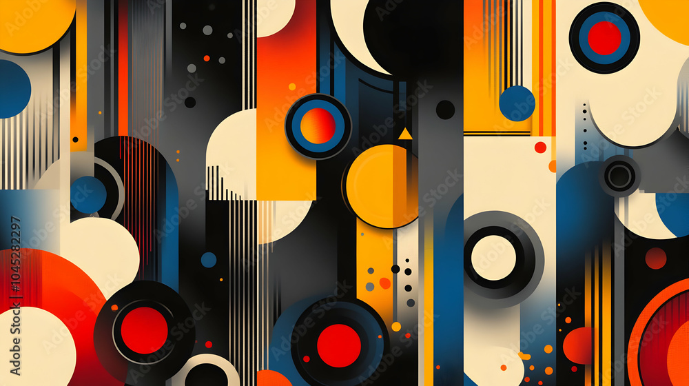 Aufkleber colorful concentric circles in a seamless geometric pattern design for modern textiles and backgroun
