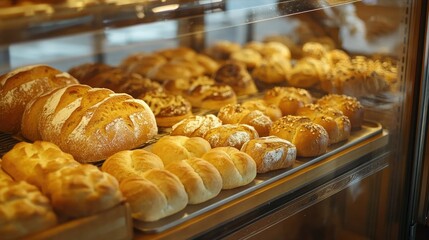 Freshly Baked Bread Display in Bakery