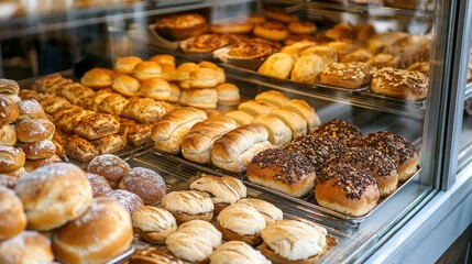 Fresh Baked Goods Display in a Bakery Shop