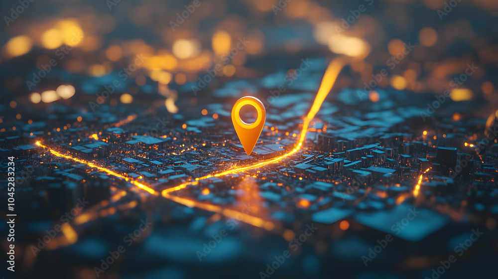Poster simple digital map with a single marked pin indicating ai location
