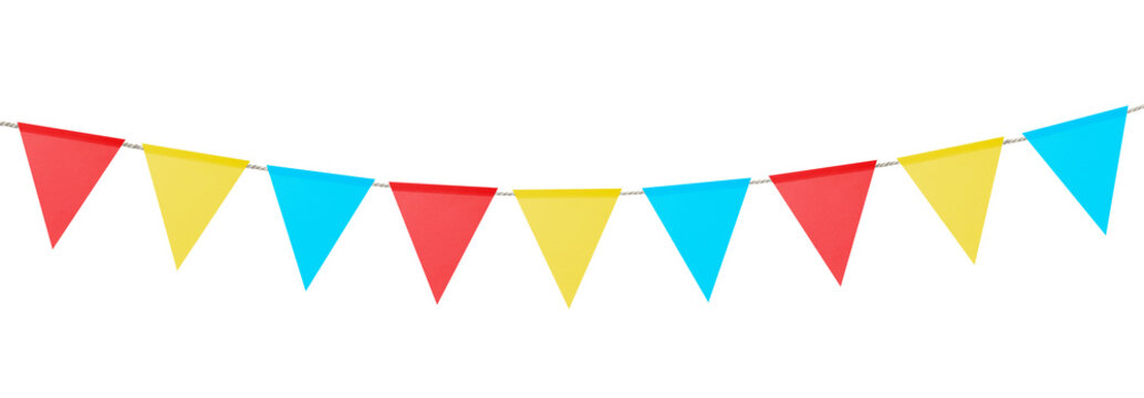 Bright flags on white background. Party decoration