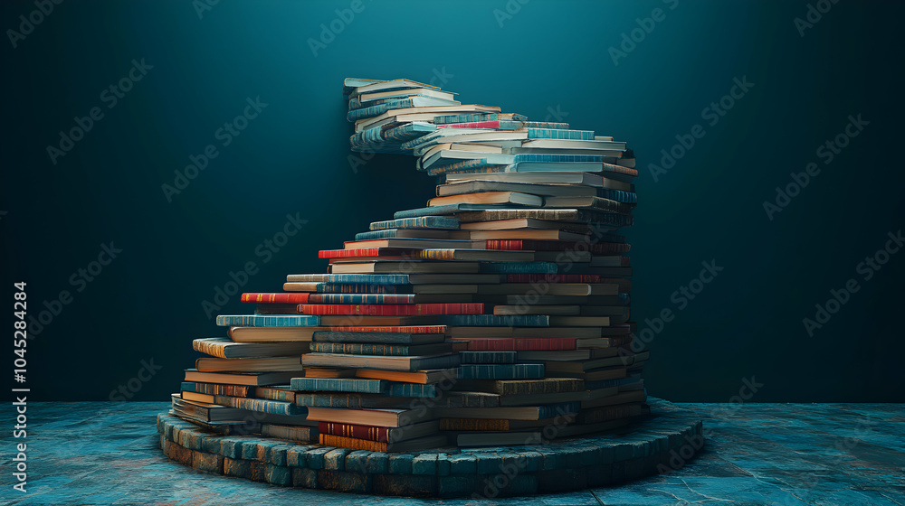 Aufkleber stack of colorful books forming a staircase symbolizing knowledge and growth in a creative learning 