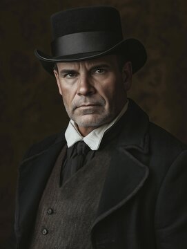 Middle-Aged White Man in Old-Fashioned Attire and Top Hat