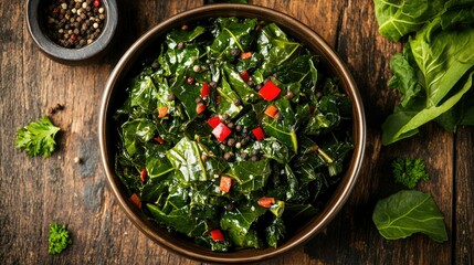 Fresh Kale Salad with Colorful Peppers and Spices