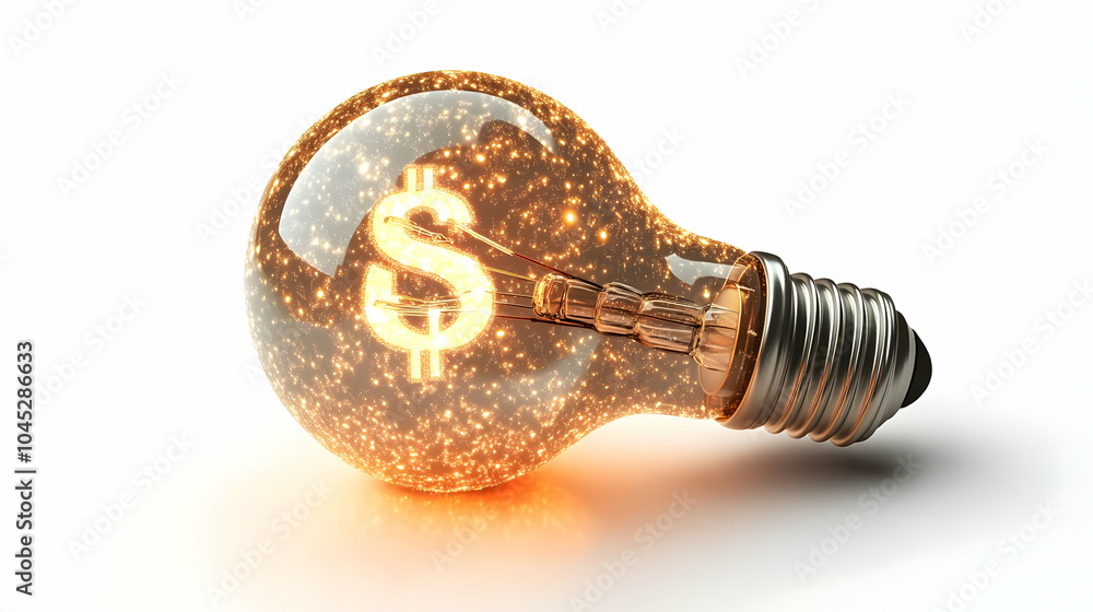 Poster 3d levitating lightbulb with dollar signs symbolizing innovative financial ideas, high quality image