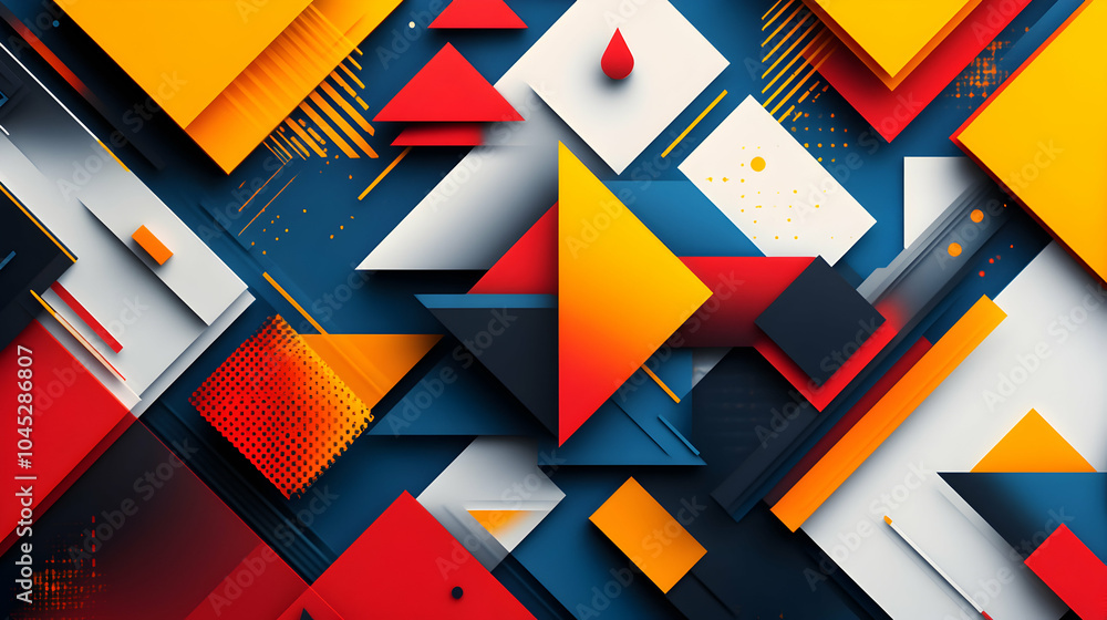 Poster abstract geometric shapes featuring sharp edges and vibrant colors in a modern design composition