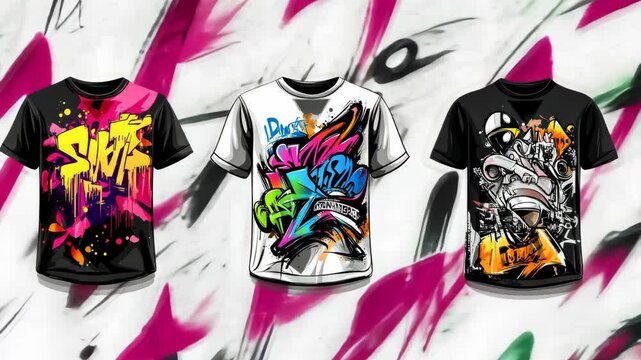 Graffiti t shirt designs set, Streetwear graphic for clothing design. Graffiti poster , Urban t-shirt design for print Video