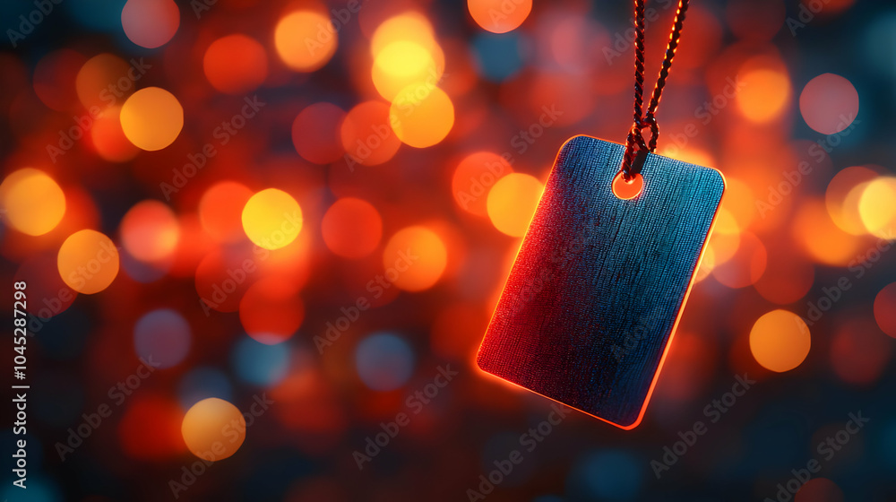 Poster 3d macro image glowing discount tag holographic product close up abstract background bokeh lights ad