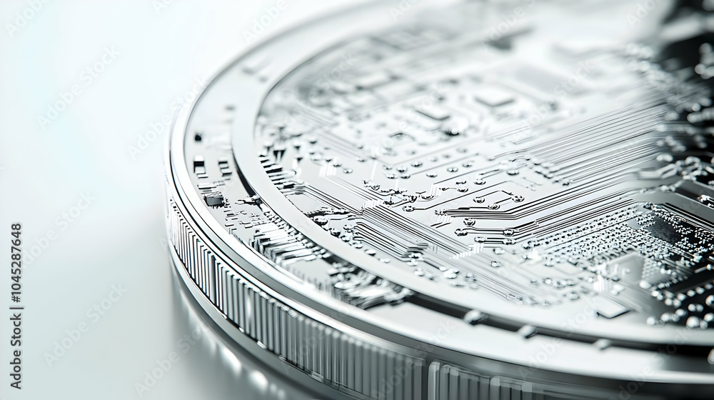 Poster 3d macro shot futuristic coin digital circuitry patterns close up image intricate design technology 
