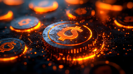3D Macro Image Glow Promotional Badge Currency Symbols Copy Space Financial Promotions Modern Advertising Bokeh Abstract Background Close Up Detailed Icon White Background
