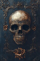 Intricate skull design with floral accents a stunning blend of nature and mortality in artistic expression