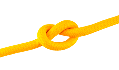 Yellow plastic or nylon rope with a knot isolated on a transparent background
