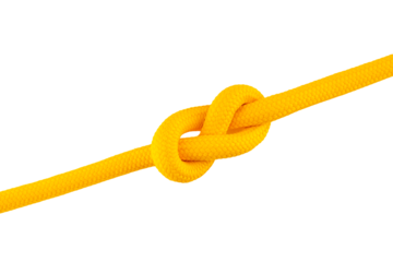 Yellow plastic or nylon rope with a knot isolated on a transparent background