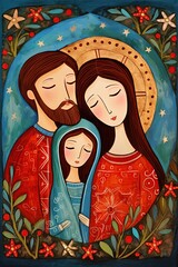 Fototapeta premium Birth of Jesus Christ. Nativity scene with The Holy Family. Ai generative