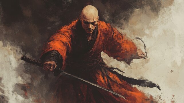 shaolin monk artistic painting, motivation background wallpaper poster, wall art, printable, stoic, masculine