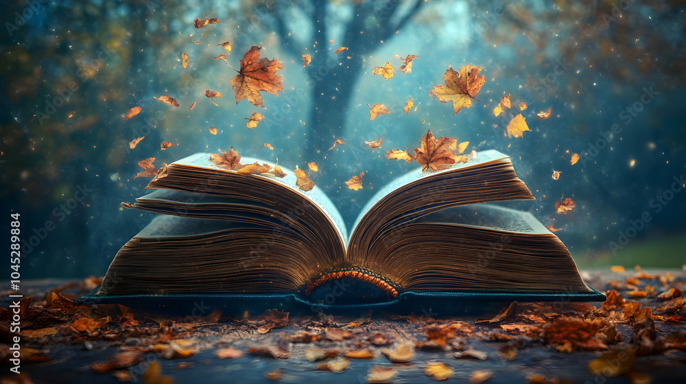 Aufkleber open book with turning pages symbolizing a journey of knowledge and discovery