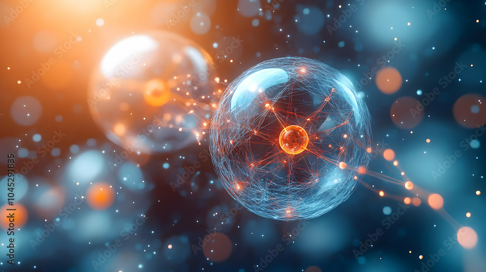 Poster 3d quantum entangled particles global financial transactions close up instantaneous secure internati